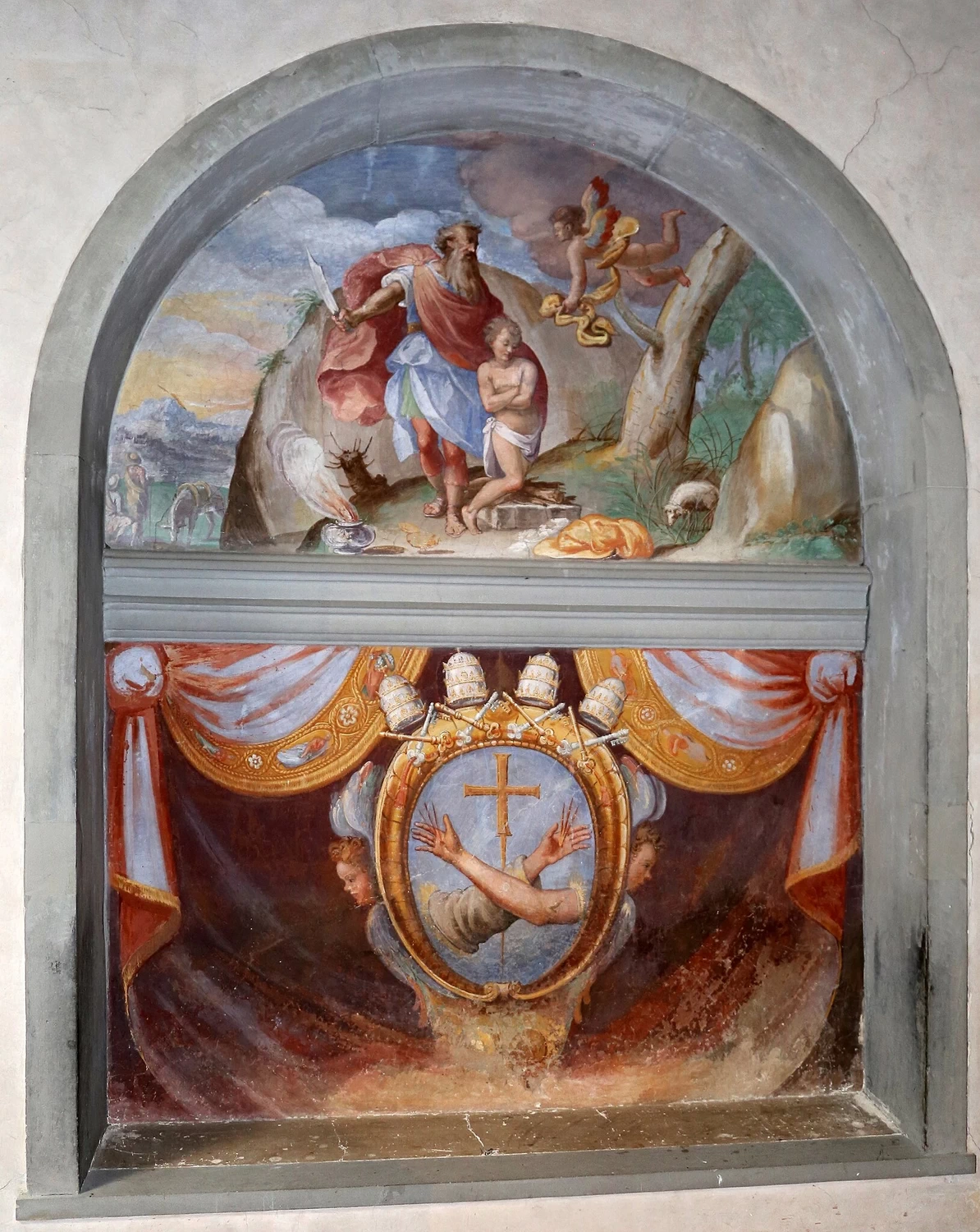 Sacrificio di Isacco e stemma dei Francescani osservanti